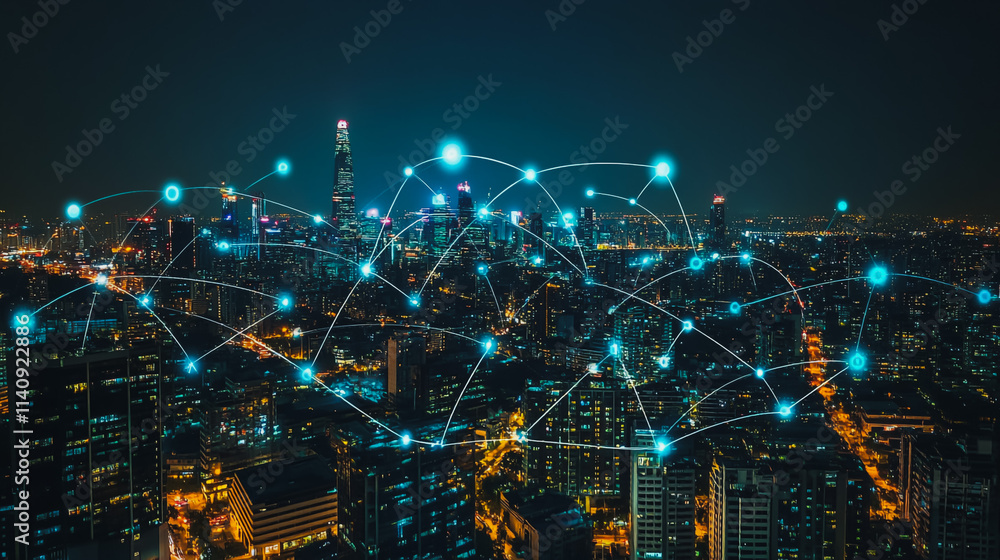 Smart digital city with connection cyber security network reciprocity over the cityscape . future smart wireless digital city and social media networking systems that connects people within the city Smart digital city with connection cyber security network reciprocity over the cityscape . future smart wireless digital city and social media networking systems that connects people within the city