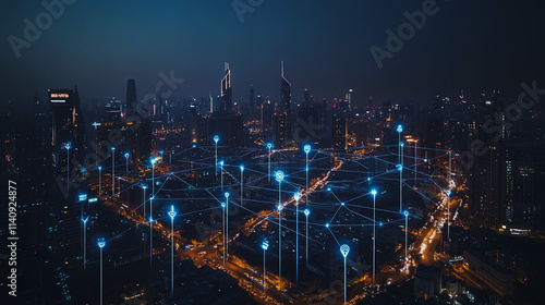 Wallpaper Mural Smart digital city with connection cyber security network reciprocity over the cityscape . future smart wireless digital city and social media networking systems that connects people within the city Torontodigital.ca