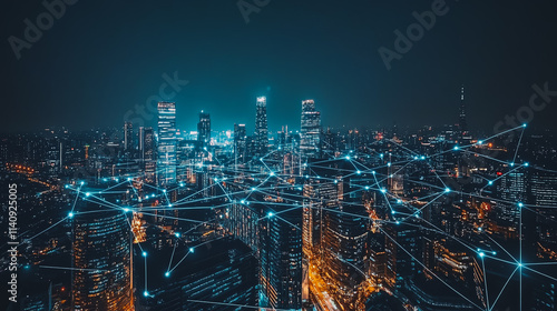 Wallpaper Mural Smart digital city with connection cyber security network reciprocity over the cityscape . future smart wireless digital city and social media networking systems that connects people within the city Torontodigital.ca