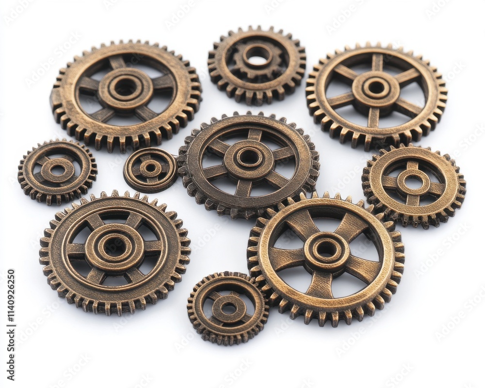 An assortment of bronze gears, showcasing intricate designs and varying sizes, evoking a sense of mechanical elegance. An assortment of bronze gears, showcasing intricate designs and varying sizes, evoking a sense of mechanical elegance.