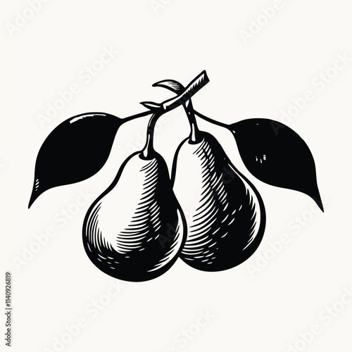 Simple vector illustration of ripe delicious green pear with green leaf Vector illustration isolated on white background