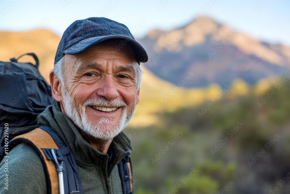 An elderly man with a backpack smiles warmly, embodying a love for the outdoors while standing in a picturesque landscape, showcasing the vitality and joy of adventurous living. An elderly man with a backpack smiles warmly, embodying a love for the outdoors while standing in a picturesque landscape, showcasing the vitality and joy of adventurous living.