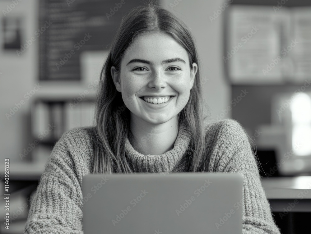 Joyful Teen Girl Smiling at Camera in Classroom Joyful Teen Girl Smiling at Camera in Classroom