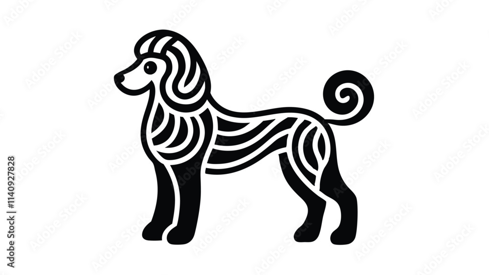 Fototapeta premium Poodle dog in modern tribal tattoo, abstract line art of animals, minimalist contour
