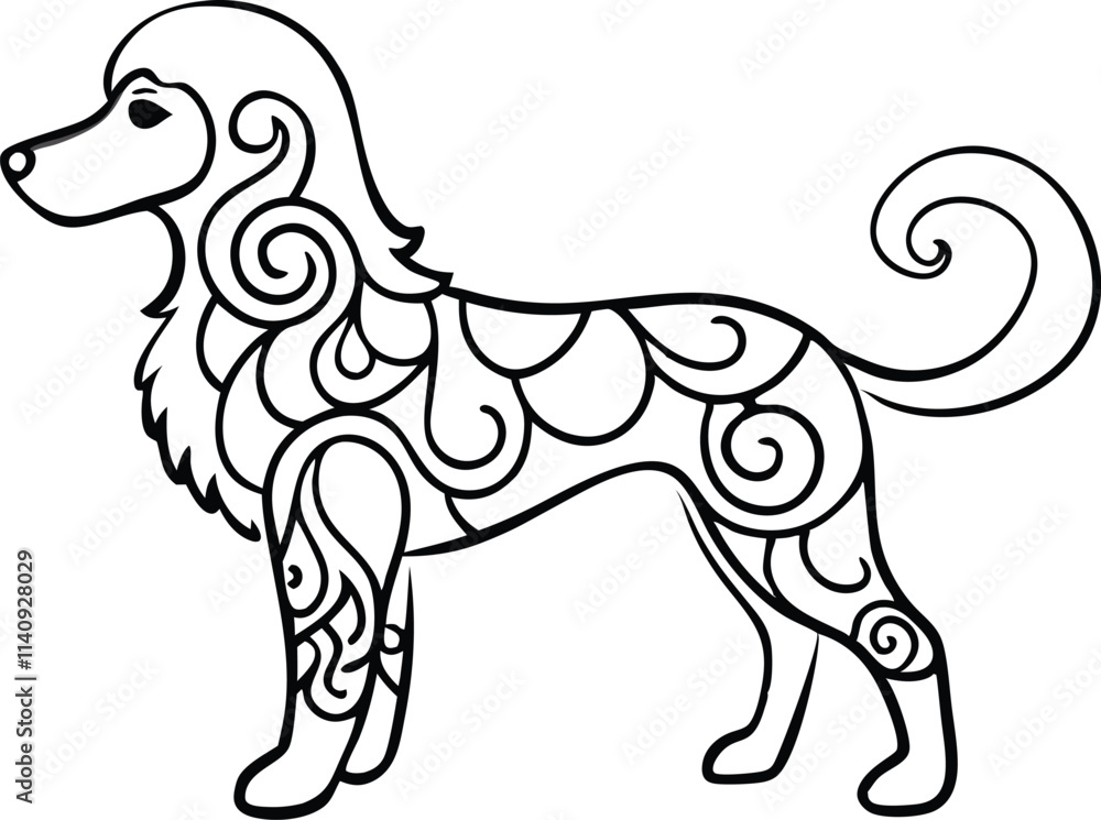 Poodle dog in modern tribal tattoo, abstract line art of animals, minimalist contour Poodle dog in modern tribal tattoo, abstract line art of animals, minimalist contour