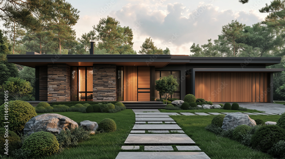 Single store Modern luxury home with beautiful landscaping