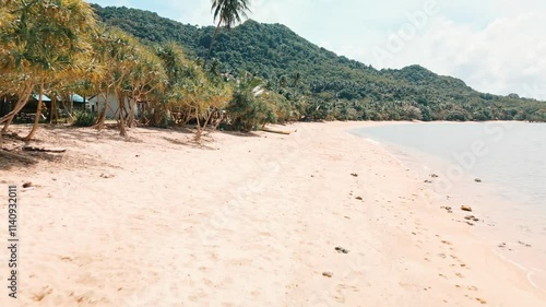Empty Sand Beach Drone Push In