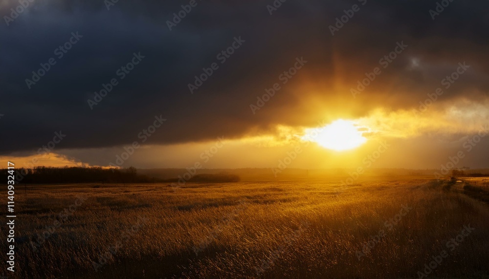 Intense sunlight beneath a stormy sky, a dramatic scene of light and dark Intense sunlight beneath a stormy sky, a dramatic scene of light and dark