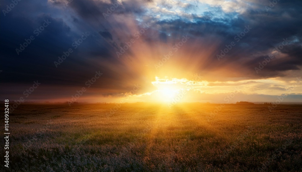 Intense sunlight beneath a stormy sky, a dramatic scene of light and dark Intense sunlight beneath a stormy sky, a dramatic scene of light and dark