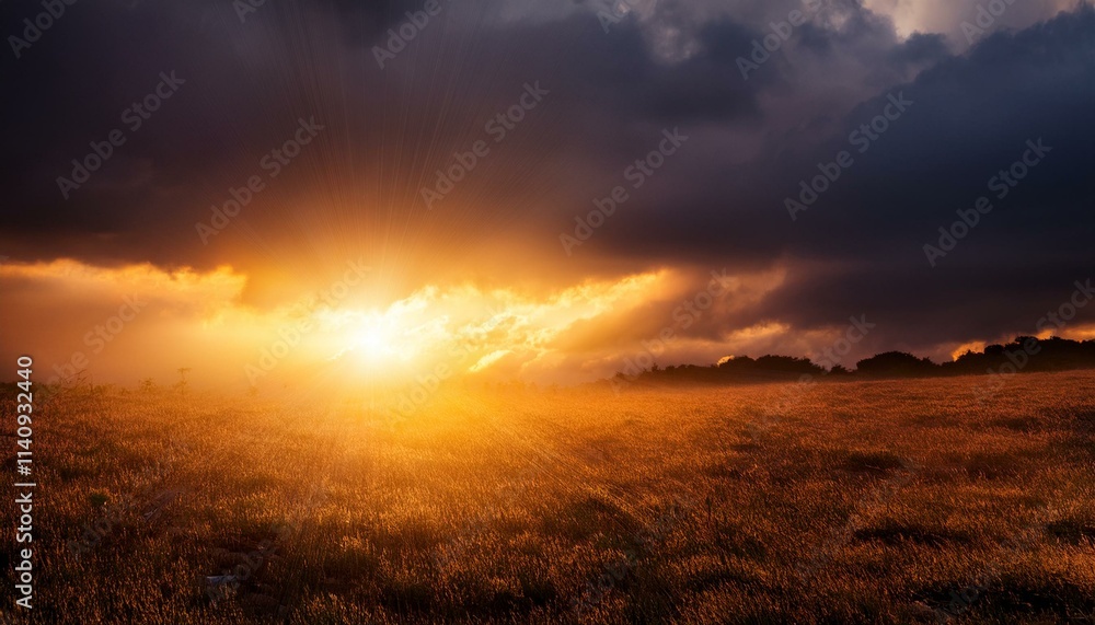 Intense sunlight beneath a stormy sky, a dramatic scene of light and dark Intense sunlight beneath a stormy sky, a dramatic scene of light and dark
