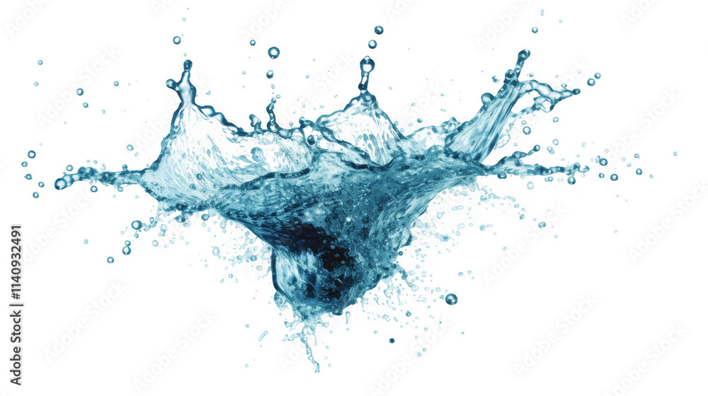 Graceful blue water splashing in crown shape, creating dynamic droplets against a transparent background, evoking freshness and purity Graceful blue water splashing in crown shape, creating dynamic droplets against a transparent background, evoking freshness and purity