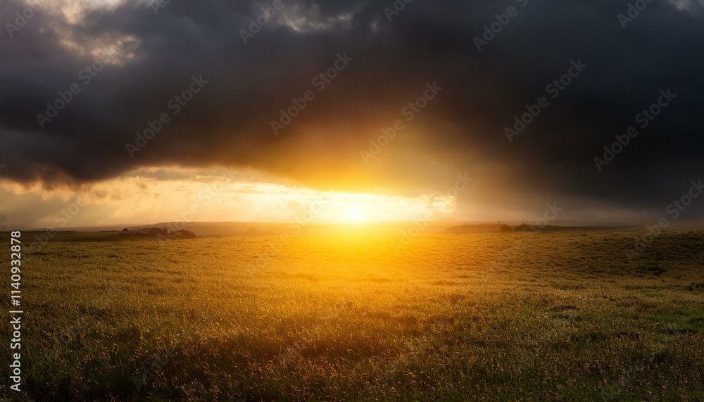 Intense sunlight beneath a stormy sky, a dramatic scene of light and dark Intense sunlight beneath a stormy sky, a dramatic scene of light and dark