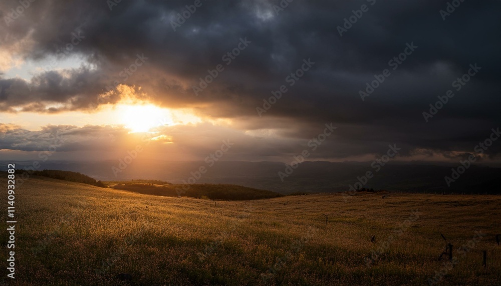 Intense sunlight beneath a stormy sky, a dramatic scene of light and dark Intense sunlight beneath a stormy sky, a dramatic scene of light and dark