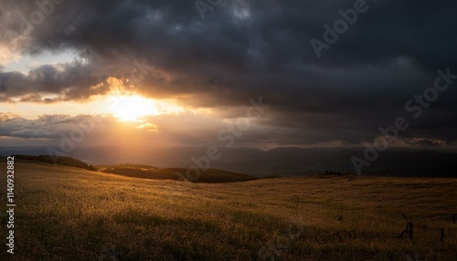 Intense sunlight beneath a stormy sky, a dramatic scene of light and dark