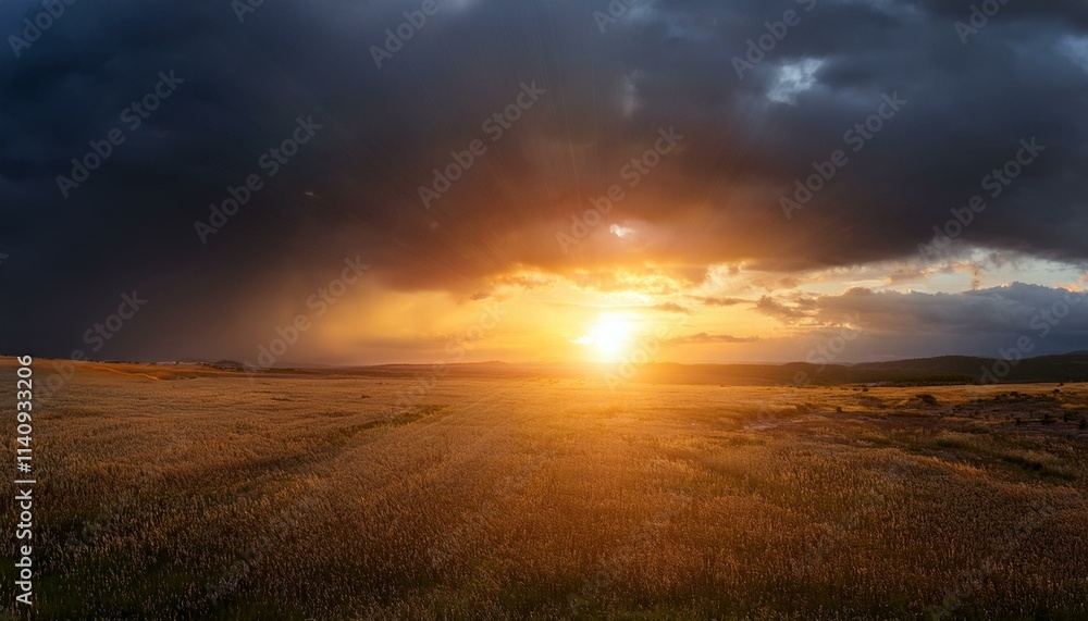 Intense sunlight beneath a stormy sky, a dramatic scene of light and dark Intense sunlight beneath a stormy sky, a dramatic scene of light and dark