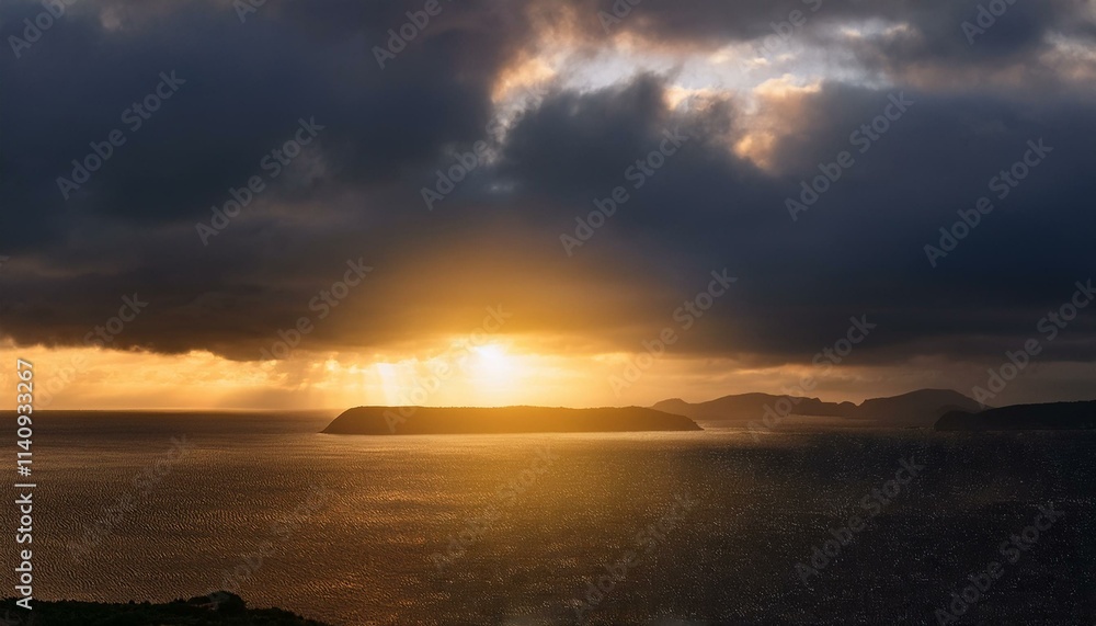 Intense sunlight beneath a stormy sky, a dramatic scene of light and dark Intense sunlight beneath a stormy sky, a dramatic scene of light and dark