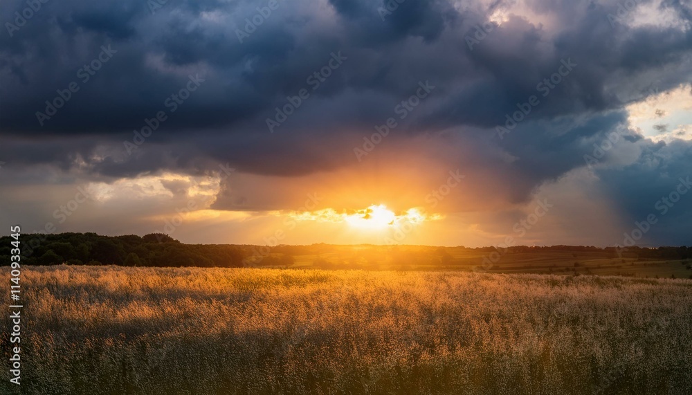 Intense sunlight beneath a stormy sky, a dramatic scene of light and dark Intense sunlight beneath a stormy sky, a dramatic scene of light and dark