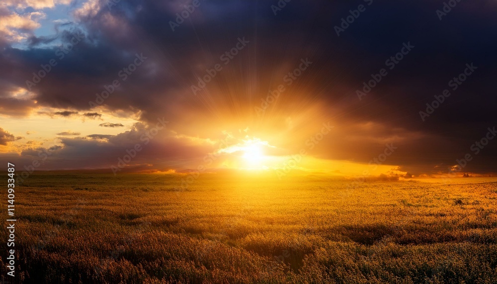 Intense sunlight beneath a stormy sky, a dramatic scene of light and dark Intense sunlight beneath a stormy sky, a dramatic scene of light and dark