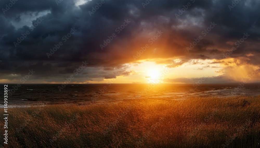 Intense sunlight beneath a stormy sky, a dramatic scene of light and dark Intense sunlight beneath a stormy sky, a dramatic scene of light and dark