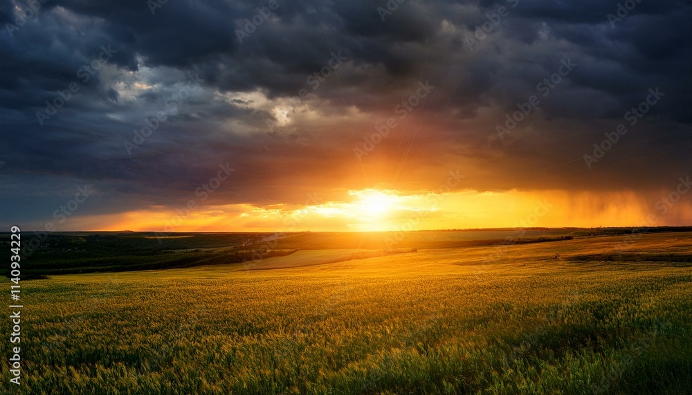 Intense sunlight beneath a stormy sky, a dramatic scene of light and dark Intense sunlight beneath a stormy sky, a dramatic scene of light and dark