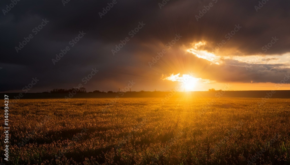 Intense sunlight beneath a stormy sky, a dramatic scene of light and dark Intense sunlight beneath a stormy sky, a dramatic scene of light and dark