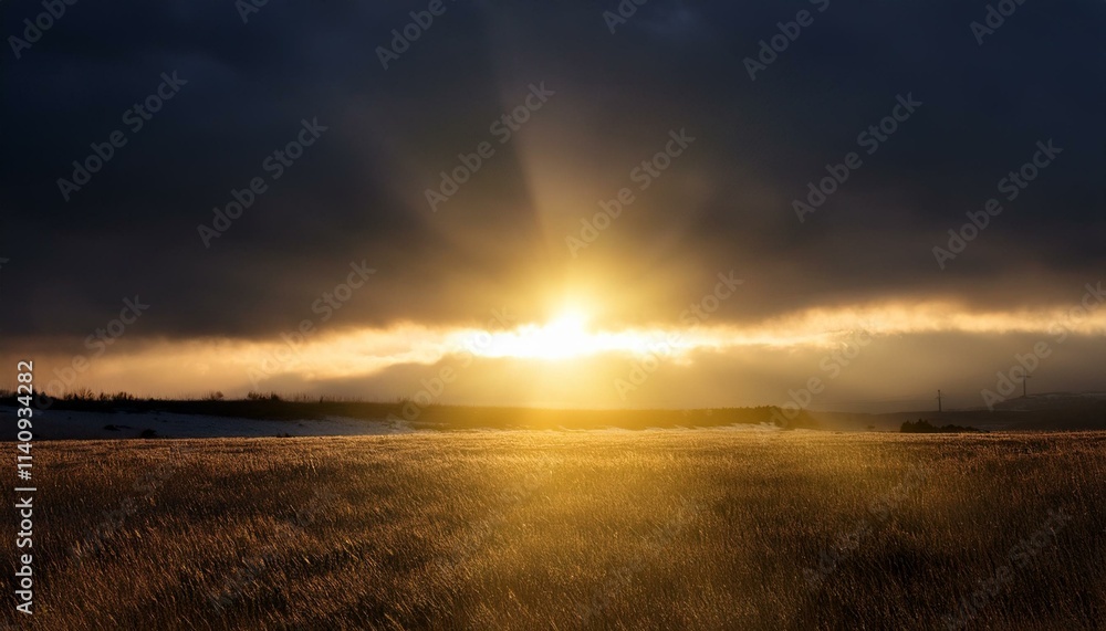 Intense sunlight beneath a stormy sky, a dramatic scene of light and dark Intense sunlight beneath a stormy sky, a dramatic scene of light and dark