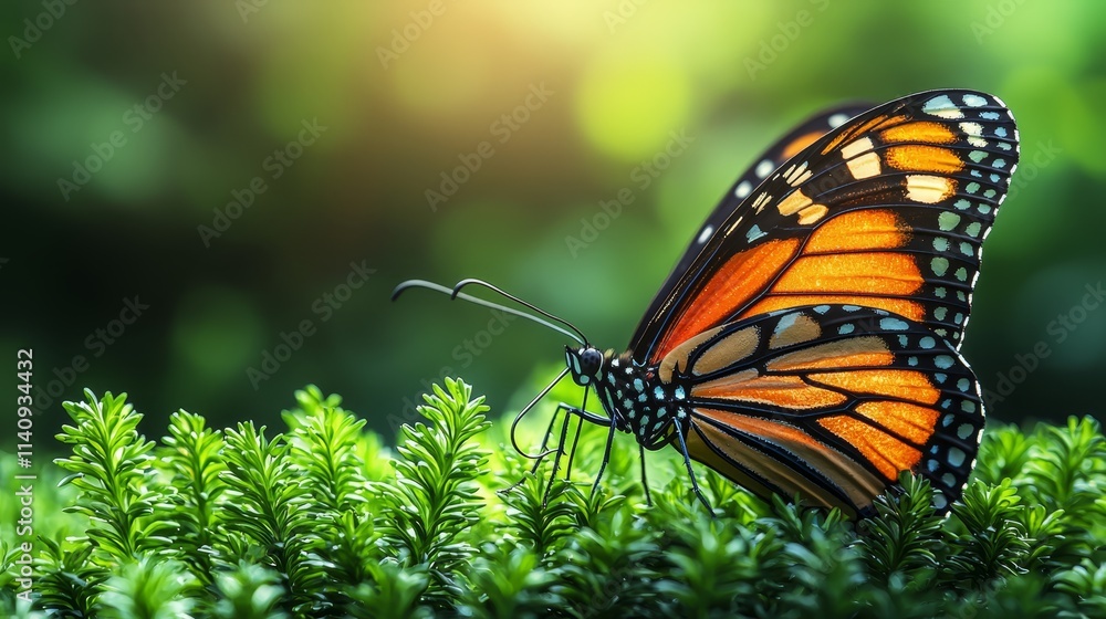 Fototapeta premium A butterfly sitting on top of a green plant