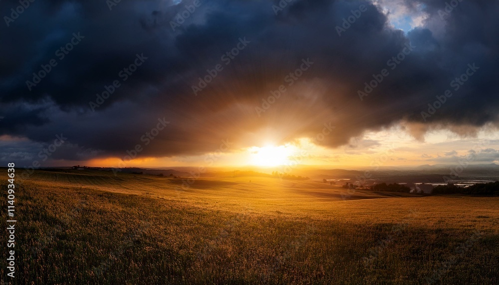 Intense sunlight beneath a stormy sky, a dramatic scene of light and dark Intense sunlight beneath a stormy sky, a dramatic scene of light and dark