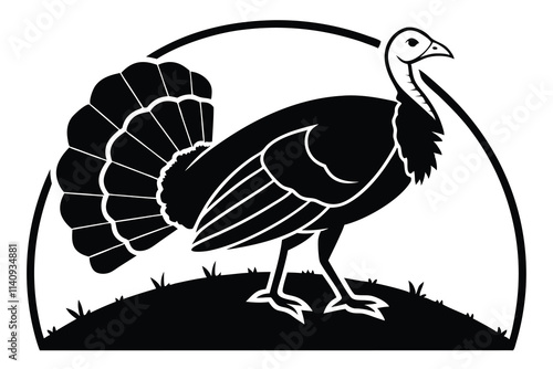 silhouette of a turkey, vector, illustration, icon, silhouette, simple, flat, minimal, logotype, isolated on a pure black silhouette color and white background