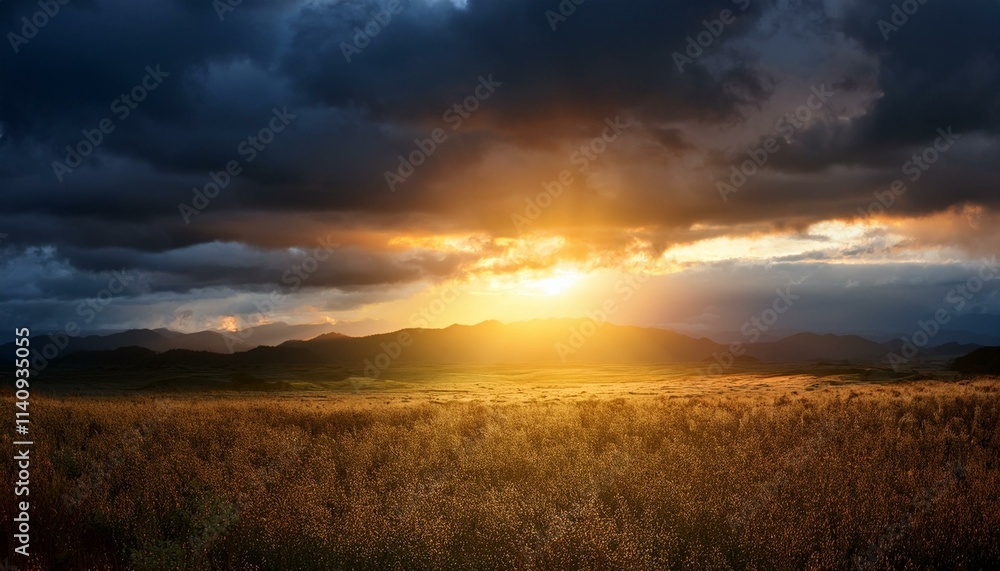 Intense sunlight beneath a stormy sky, a dramatic scene of light and dark Intense sunlight beneath a stormy sky, a dramatic scene of light and dark