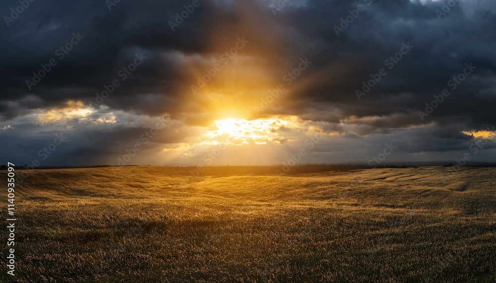 Intense sunlight beneath a stormy sky, a dramatic scene of light and dark Intense sunlight beneath a stormy sky, a dramatic scene of light and dark