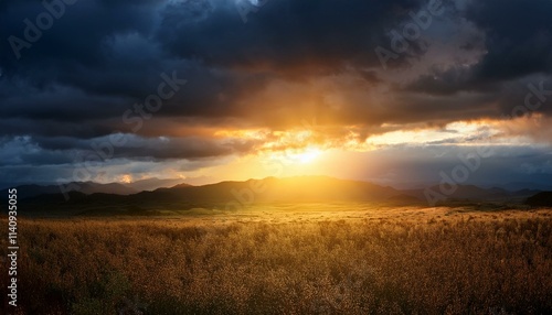 Intense sunlight beneath a stormy sky, a dramatic scene of light and dark