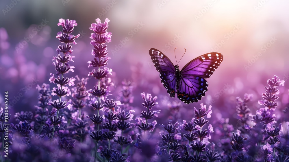 A purple butterfly sitting on top of a purple flower A purple butterfly sitting on top of a purple flower