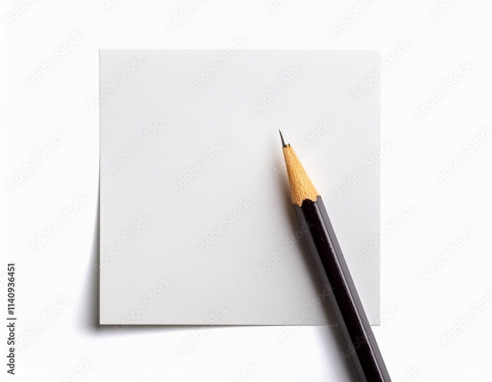 a pencil with white paper sticker blank note isolated on white a pencil with white paper sticker blank note isolated on white