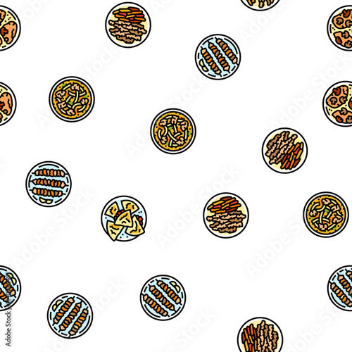 chicken dishes roast grilled vector seamless pattern thin line illustration