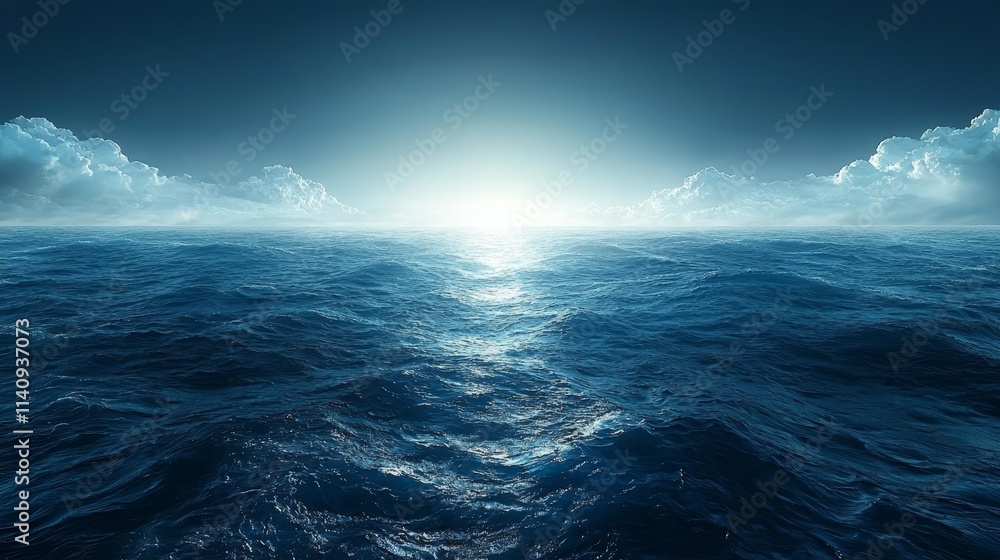 A large body of water under a cloudy sky A large body of water under a cloudy sky