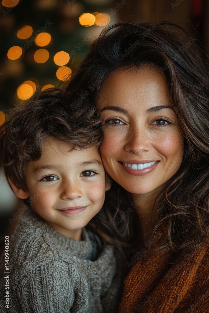 Cinematic portrait of a happy mother and son with warm smiles Cinematic portrait of a happy mother and son with warm smiles