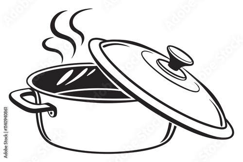 Simple black and white vector of a cooking pot 