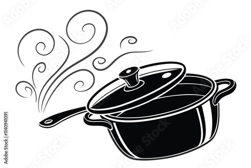 Simple black and white vector of a cooking pot 