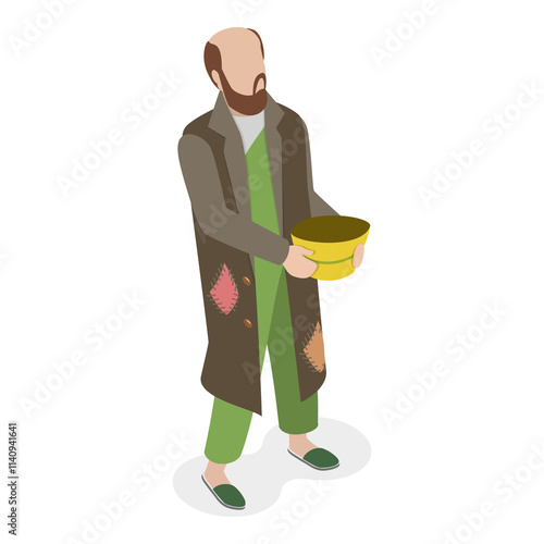 3D Isometric Flat  Set of Homeless People. Item 2