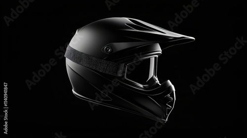 Sleek Black Motorcycle Helmet Displayed Against a Dark Background photo