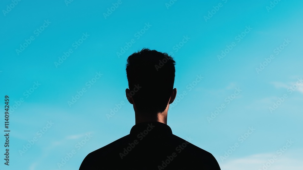 Silhouette of a Person Gazing at a Clear Blue Sky Silhouette of a Person Gazing at a Clear Blue Sky