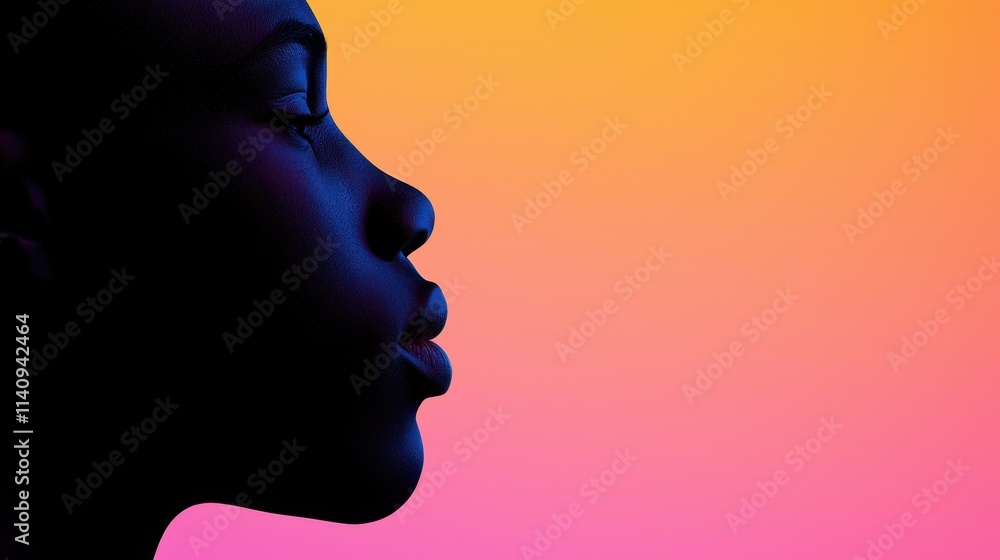 Silhouette of a Woman's Profile Against a Vibrant Gradient Background Silhouette of a Woman's Profile Against a Vibrant Gradient Background