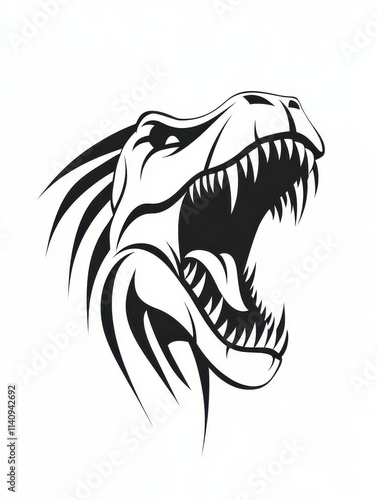 Fierce and Majestic Dinosaur Head in Bold Black and White Design photo