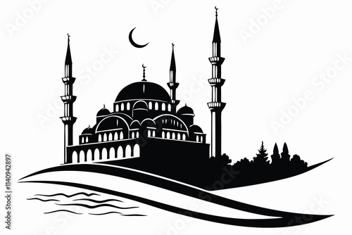 simple black mosque black silhouette color and white background
