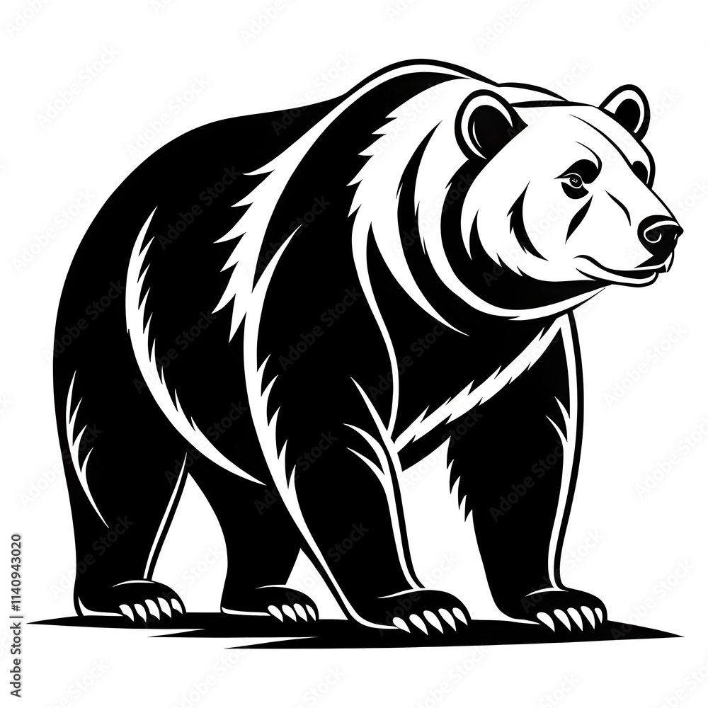 Minimalist black and white bear logo, vector design, set against a white backdrop. Minimalist black and white bear logo, vector design, set against a white backdrop.
