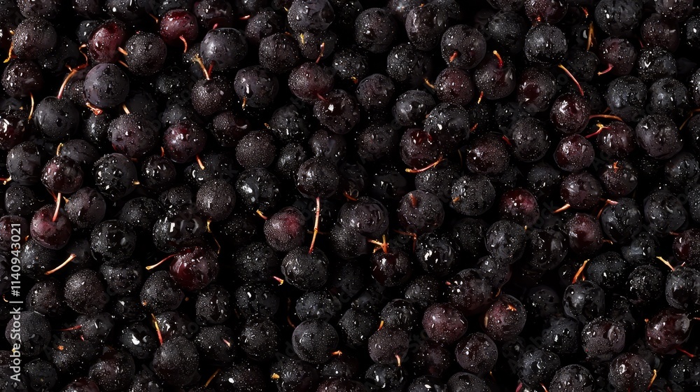 A pile of black cherries with water droplets on them A pile of black cherries with water droplets on them
