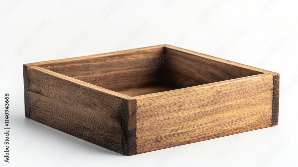 A square wooden box on a white background A square wooden box on a white background