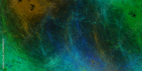 Abstract magic smoke in Cyan with neon yellow, green light, smoke color isolated background for effect. Star field background Aquamarine and pink dark  Cosmic nebula universe