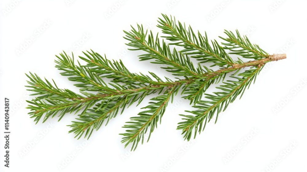 A branch of a spruce tree on a white background A branch of a spruce tree on a white background